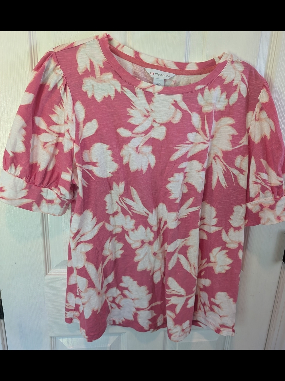Liz Claiborne Pink Floral Puff-Sleeve Top Size XL